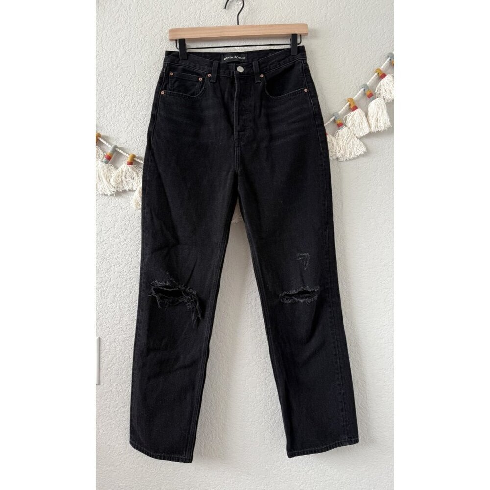 Denim Forum The Joni High Rise Loose Jean In Black Denim Straight Leg Grunge 29